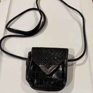 Brighton Black Woven & Croc-Embossed Crossbody Bag with Silver Accent